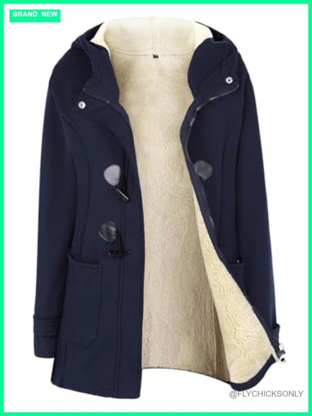 Sherpa Lined Duffle Toggle Coat Hooded Fleece Jacket Winter Warm